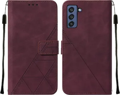Produktbild von Galaxy S21 FE Hülle, Schlank Prägung Flip Leder Kartenfächer Schutzhülle mit Ständer für Samsung Galaxy S21 FE Rot