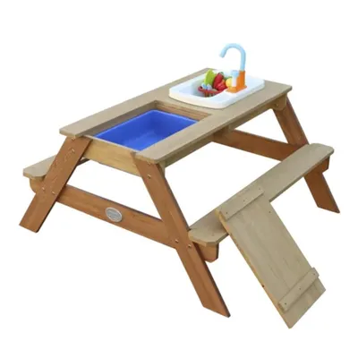 Produktbild von AXI Emily Kinder Sand & Wasser Picknicktisch aus Holz | Wasserspieltisch & Sandtisch mit Deckel, Behältern & Spüle | Kindertisch / Matschtisch in