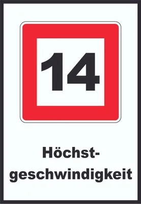 Produktbild von Höchstgeschwindigkeit 14 km/h nicht zu überschreiten Schild mit Symbol und Text A3 (297x420mm)