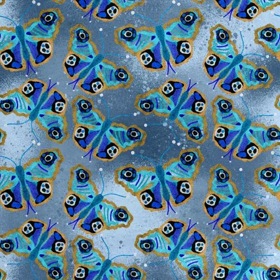 Produktbild von r Samtstoff mit blauen Schmetterlingenmuster