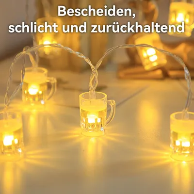Produktbild von LED Bierglas Lichterkette, 1,5 m, 10 warmweiße LEDs, batteriebetrieben, dekorative Bierbeleuchtung für Innen, Bar und Party