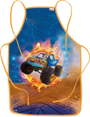 Produktbild von ROTH Schürze "Monstertruck Fire" für Kinder von 4-10 Jahren mit Tasche - Matschkittel, Bastelschürze, Malschürze