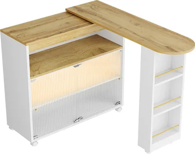 Produktbild von Ausziehbarer Bartisch,Beweglicher Bar Table(Weiß,B)Teleskopischer Bartisch mit LED,Stehtisch Bistrotisch Hochtisch Bistro Table,Großer Stauraum