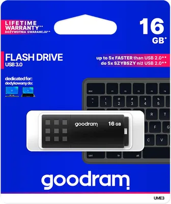 Obrázok produktu pre Goodram UME3, 16 GB, USB Typ-A, 3.2 Gen 1 (3.1 Gen 1), 60 MB/s, Čiapky, Čierna