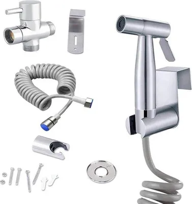 Immagine prodotto di Scopino manuale per il bagno - Acciaio inossidabile - Igiene personale - Pulizia del bagno - Tubo flessibile da 15 m - Supporto