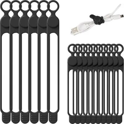 Produktbild von 16 wiederverwendbare Silikon-Kabelbinder - Gummi-Kabelbinder - Aufbewahrung für Ladekabel - Kabelorganisator - Kopfhörerkabel.