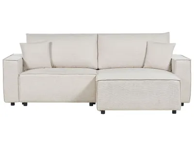 Produktbild von BELIANI Ecksofa Beige Stoffbezug L-förmig 3-Sitzer Schlafsofa Linksseitig mit Stauraum Chaiselongue Modern Wohnzimmer Ausstattung Wohnecke Sitzecke