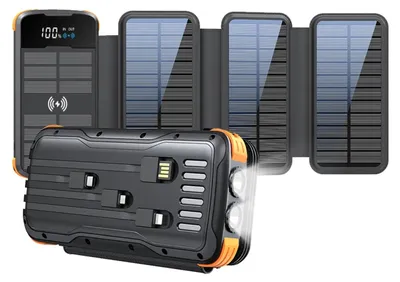 Produktbild von Siltcon® Solar Powerbank Extreme 30000mAh – Notfallset – 22,5W Schnellladen – LED – Taschenlampe – USB-C/USB-A – 4 Solarpanels