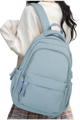 Image de Sac à dos d'école pour filles et adolescentes, pour ordinateur portable 14 pouces, imperméable, bleu clair