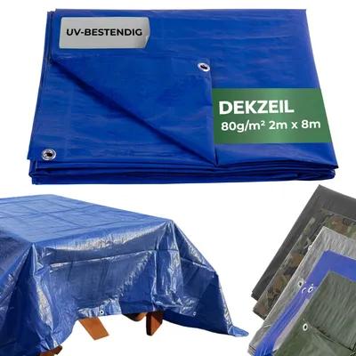 Obrázok produktu pre Vodotesná plachta, 2 x 8 metrov, s okami, ochranná plachta z PE, 80 g/m²