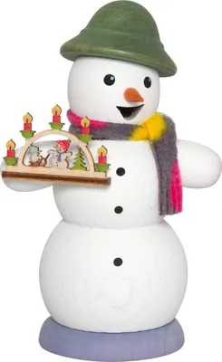 Produktbild von Drechslerei Kuhnert - Räucherfigur Schneemann mit Schwibbogen - Größe ca. 13cm, für Räucherkerzen Größe M (Standard) - 35027