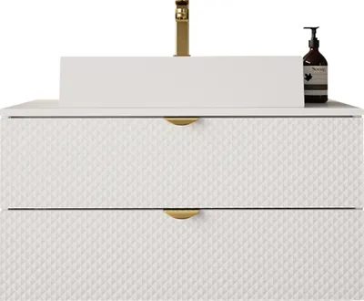 Produktbild von MIRJAN24 Waschbeckenschrank Aniabo 01 mit Siphon, Keramik Waschbecken, Griffe in der Farbe Gold (Farbe: Weiß)