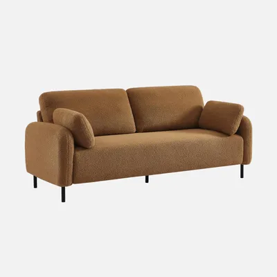 Produktbild von sweeek - 3-Sitzer Sofa mit Bouclé-Bezug und Metallfüßen - Dunkelbeige