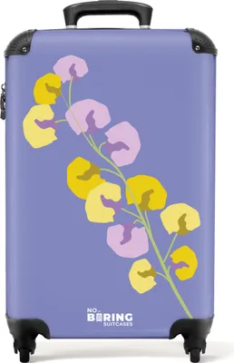 Obrázek produktu pro NoBoringSuitcases.com Příruční kufr z tvrdé skořepiny 55x35x20 cm, 36L, potisky hmyzu a rostlin pro ženy: Fialový s barevnými květy, cestovní kufr na 4 kolečkách