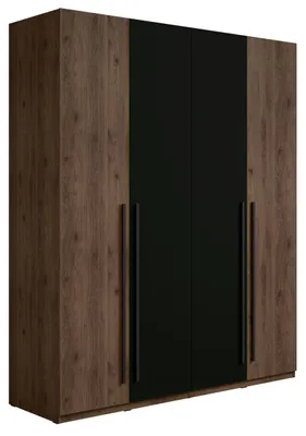 Image de Armoire Vénise, armoire de chambre, 179x57x220,5 cm, 4 portes, noyer/noir