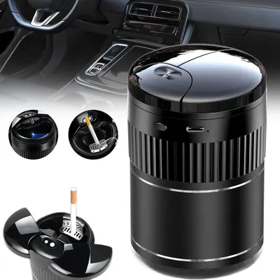 Obrázek produktu pro Malý přenosný popelník s dobíjecím akumulátorem, multifunkční, lze použít i jako mini odpadkový koš, robustní provedení pro auto, domácnost i na cesty