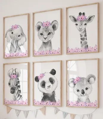 6er-Set Safari-Tierposter für Kinderzimmer, A4, ohne Rahmen