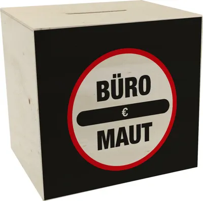 Produktbild von Bunt bedruckte Holz Spardose mit Mautschild & Eurozeichen, ca. 9,8x10,1x8 cm, für das Büro