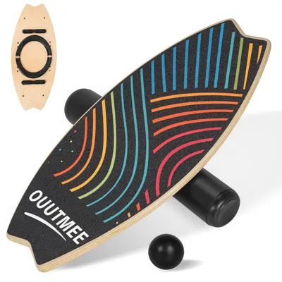 Image de Omgoods - Planche d'équilibre en bois multifonctionnelle pour l'entraînement de l'équilibre