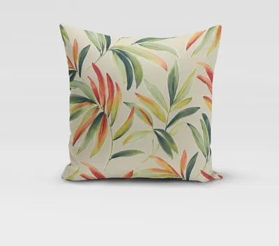 Produktbild von SCHÖNER LEBEN. Kissenhülle Blätter Zweige beige grün rot Größe 80x80cm (HxB) 80x80cm (HxB) Größe
