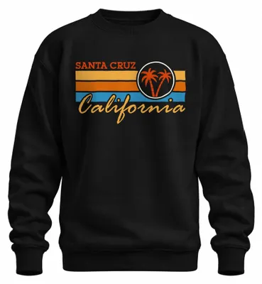 Imagen del producto de Sudadera con cuello redondo, estilo retro vintage, diseño de la playa Palmen en Santa Cruz, California, costa oeste, color negro, talla S
