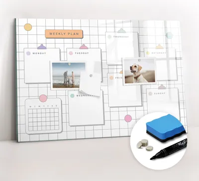 Produktbild von Magnetpinnwand Memoboard - Zubehörsatz - Schwarzer Marker + Schwamm + Magnete - 60 x 40 cm - Wöchentlicher Plan