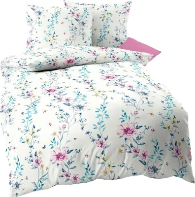 Produktbild von Kaeppel Edel Seersucker 2 tlg. Bettwäsche Flavia Türkis Blau Weiß Violett Rosa Baumwolle, Größe:135x200cm Bettwäsche