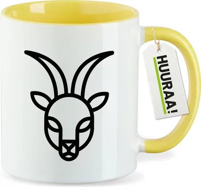 Produktbild von Huuraa Kaffeetasse Steinbock Sternzeichen Symbol 330ml Gelb Keramik Kaffeebecher Geschenkidee