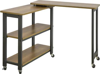 Produktbild von FWT83 L-förmiger Beistelltisch, 2 Ablagen, auf Rollen, Industrial Design, Dunkelkhaki