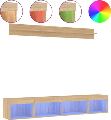 Produktbild von vidaXL 5-tlg. Wohnwand mit LED-Beleuchtung Sonoma-Eiche Holzwerkstoff