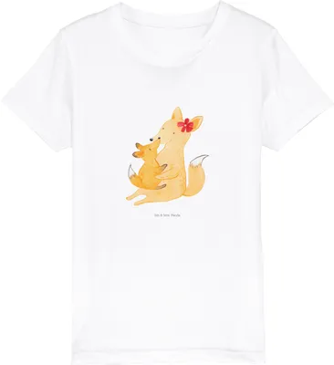 Produktbild von Mr. & Mrs. Panda Organic Kinder T-Shirt Fuchs Mama 3-4 Jahre (98/104) - Weiß - Geschenk, Schoß, Mutter, Baumwoll, Jungen, Mami, Kurzarm, Muttertag, Kindershirt, Teenager