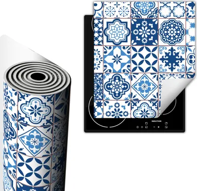 Produktbild von Herdabdeckplatte 45x52 cm Glaskeramikkochfeld Abdeckung Anti Rutsch Matte Aufrollbar, Mosaik Blau