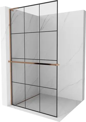 Produktbild von Mexen Kioto+ L Duschwand mit Ablage Walk-in 120 x 200 cm, schwarzes Muster, roségold - 800-120-123-60-77