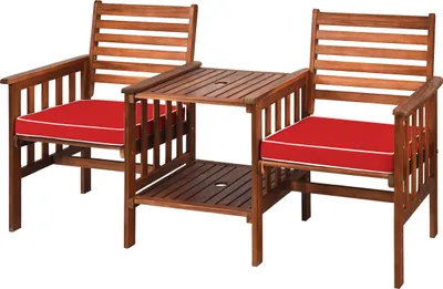 Produktbild von KOMFOTTEU Gartenbank Akazienholz mit Schirmloch & Tsich, Sitzbank Parkbank ‎165 x 65 x 88 cm, Holzbank Sitzgarnitur & Bierzeltgarnitur für Garten, Balkon & Terrasse (Rot)