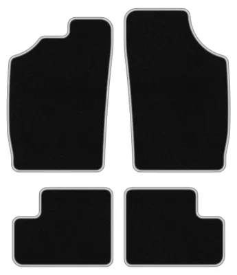 Produktbild von Velours-Fußmatten für Daihatsu Cuore V 1997-2003 (Schrägheck) – 4-tlg, Schwarz/Silber, passgenau – Wielganizator CARLUX