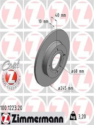 Produktbild von 2x ZIMMERMANN 100.1223.20 Bremsscheibe Hinterachse