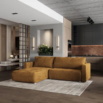 Produktbild von Masseno Ecksofa TURIN M mit Schlaffunktion L-Form, Sofa mit Bettkasten, Wohnzimmersofa, Couch, Soffa, Bettsofa, Couchgarnitur- Gelb, MONOLITH 48
