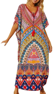 Productafbeelding van Solidchoice - Sneldrogende Kaftan Maxi Strandjurk Multicolor