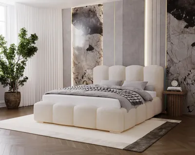 Obrázek produktu pro Čalouněná postel BESILIO 120x200 Fluffy – postel „Cloud“ z bouclé, postel s úložným prostorem a roštem, silné čalounění – béžová