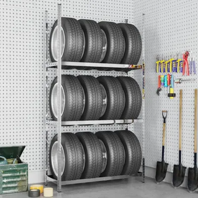 Produktbild von Möbel Reifenregal mit 3 Böden Silbern 110x40x200 cm Stahl - Lager- & Regalsysteme 152895