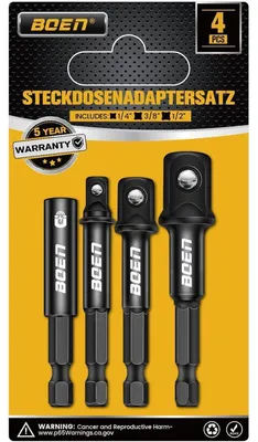 Immagine prodotto di Adattatori per avvitatore a percussione e portabit magnetico, set da 4 pezzi: 1/4" esagonale a 1/4", 3/8", 1/2"