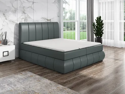 Produktbild von Boxspringbett KAND 140 x 200  mit 2 Bettkästen, Bonell-Matratze und Topper. Farbe: Grau