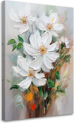 Image de Toile Peinture Fleurs blanches de la nature 40x60 Feeby Blanc Image pour le mur prête à accrocher