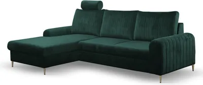 Immagine prodotto di Divano angolare "Monaco" Divano angolare funzione letto Jungle verde / piedi oro Recamiere sinistra