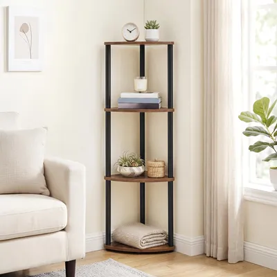 Produktbild von SONGMICS HOME Eckregal mit 4 Ebenen, Standregal für Wohnzimmer, Schlafzimmer, Küche, 38,3 x 27 x 104,8 cm, braun-schwarz