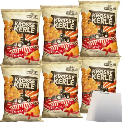 Produktbild von HeiMart Krosse Kerle Tomate & Paprika Chips in der Schale geröstet 6er Pack (6x115g Packung) + usy Block