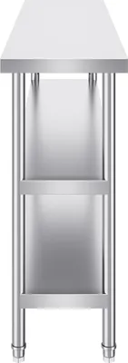 Zdjęcie produktu dla SucceBuy 14 x 60 x 34 calowy stół do przygotowywania żywności ze stali nierdzewnej, komercyjny stół kuchenny, z 2 regulowanymi dolnymi półkami, solidny metalowy stół roboczy do grilla, kuchni, domu, garażu