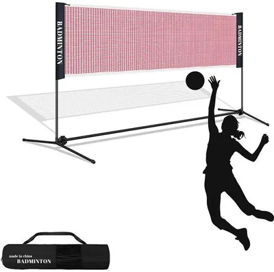 Immagine prodotto di Set per badminton, rete da 410 cm, regolabile, con borsa da trasporto e picchetti da terra, ideale per famiglie e sport
