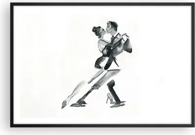 Produktbild von Gerahmtes Poster - Schwarzer Rahmen - Tango Zeichnen Schwarzweiß - 91,5x61 cm - Wand Bild - Wanddeko - Wandbilder - Wandposter - Bilderrahmen - Bilder - Kunstdruck - Wandbild - P2BAA91x61-4300