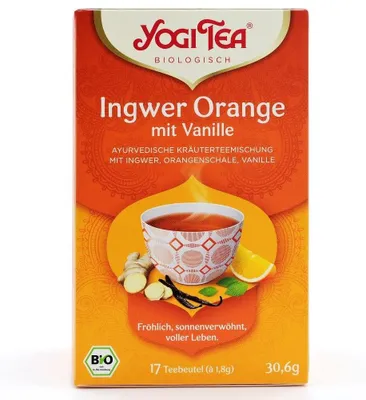 Produktbild von YOGI TEA Ingwer Orange mit Vanille  Filterbeut.